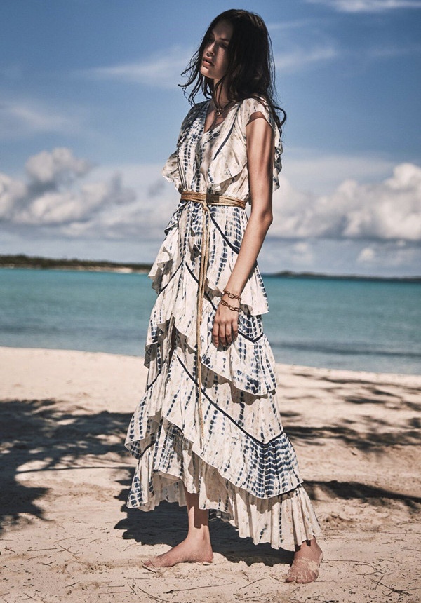 Vacation seaside long dress pinched waist dress
