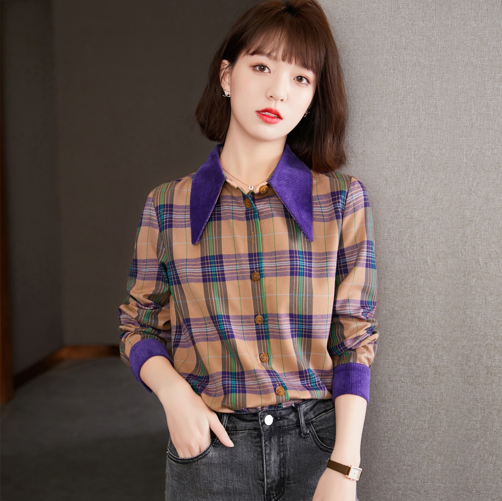 Splice mixed colors spring long sleeve shirt for women
