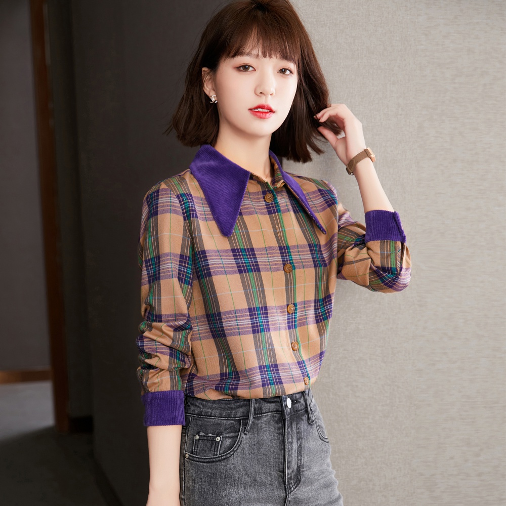 Splice mixed colors spring long sleeve shirt for women