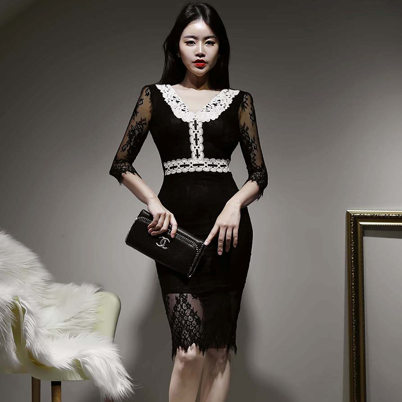 Korean style sexy spring lace dress for women
