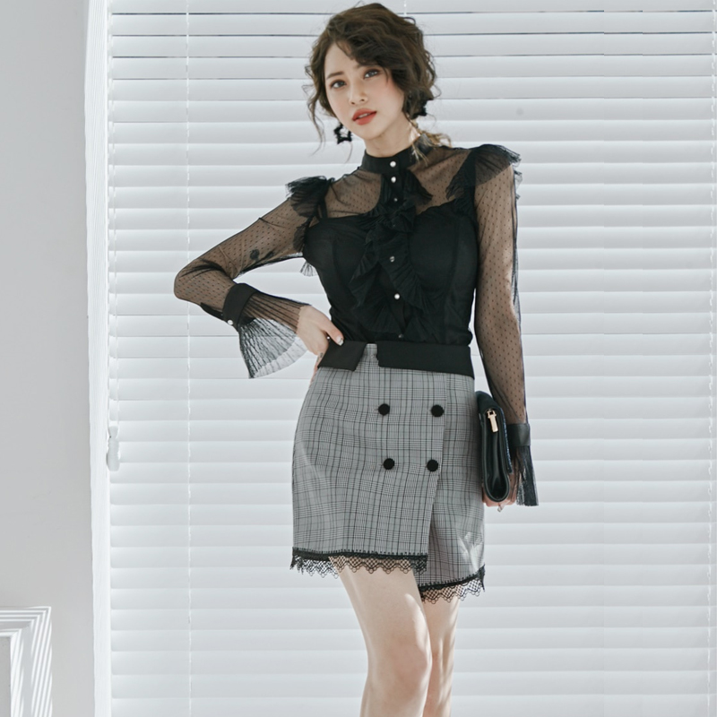 Package hip gauze skirt Korean style shirt 2pcs set for women
