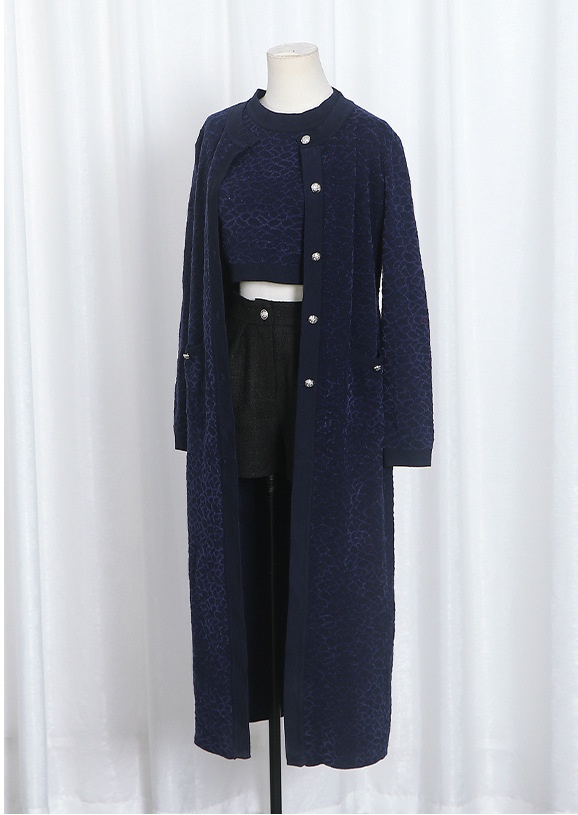 Fashion coat navy blue cloak 3pcs set for women