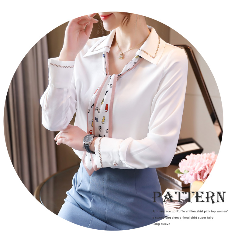 Western style chiffon tops white shirt for women