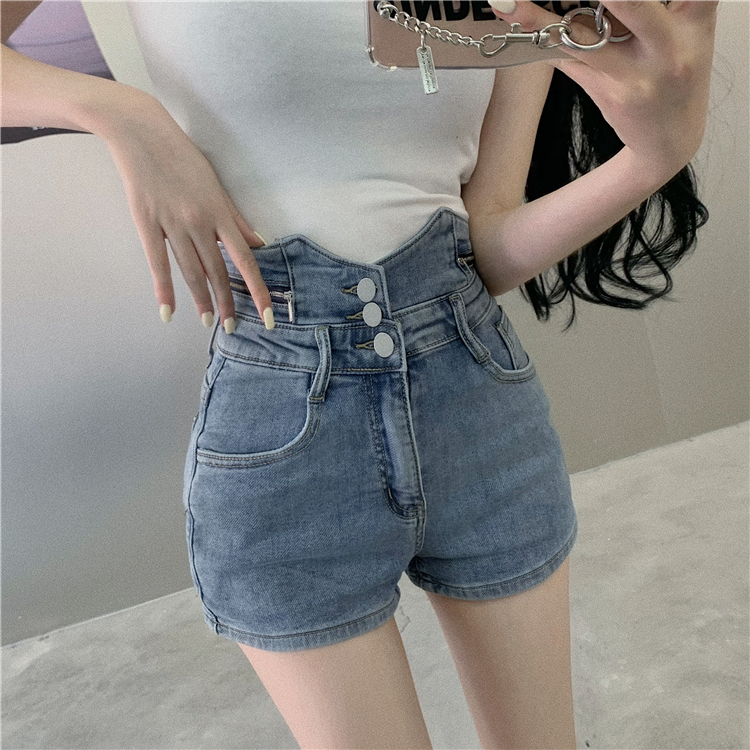 Slim breasted short jeans high waist shorts for women