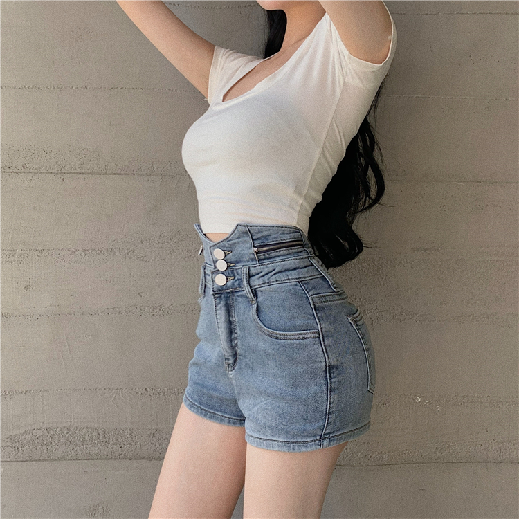 Slim breasted short jeans high waist shorts for women
