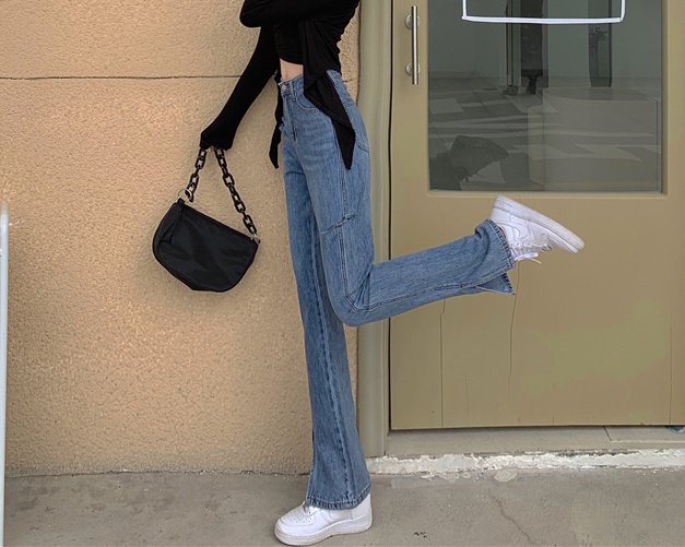 Korean style loose split trousers all-match slim holes jeans