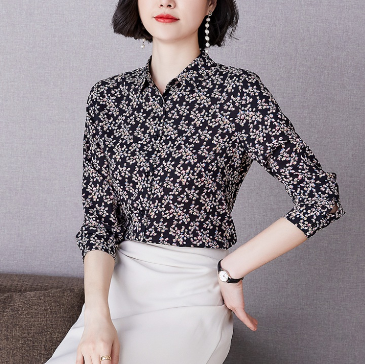 Long sleeve slim business suit floral chiffon shirt for women