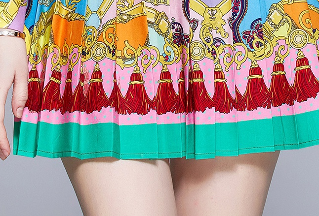 High waist printing skirt spring shirt a set for women