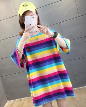 Fat rainbow pure cotton tops embroidery large yard T-shirt