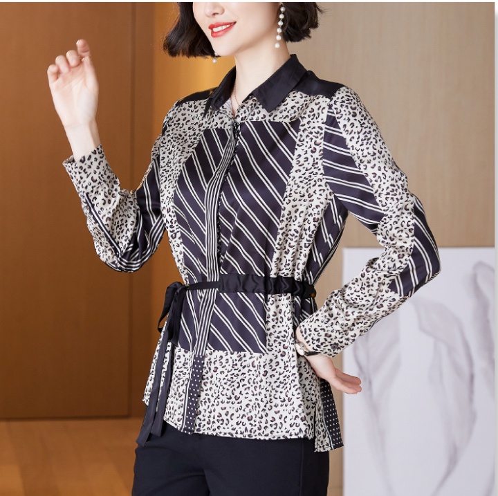 All-match satin tops Western style shirt for women