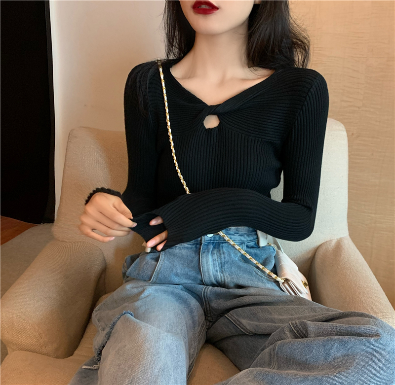 Long sleeve pure knitted cross thick slim sweater