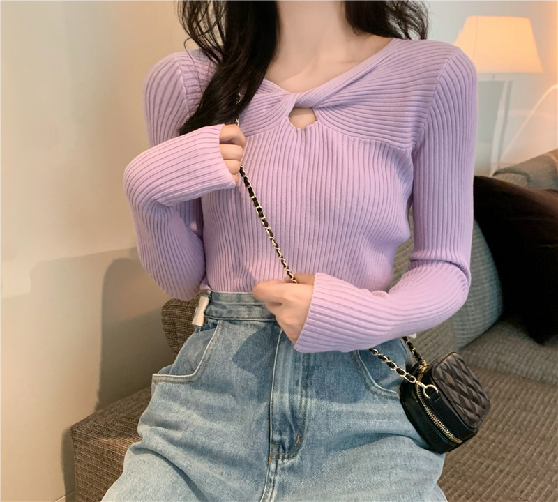 Long sleeve pure knitted cross thick slim sweater