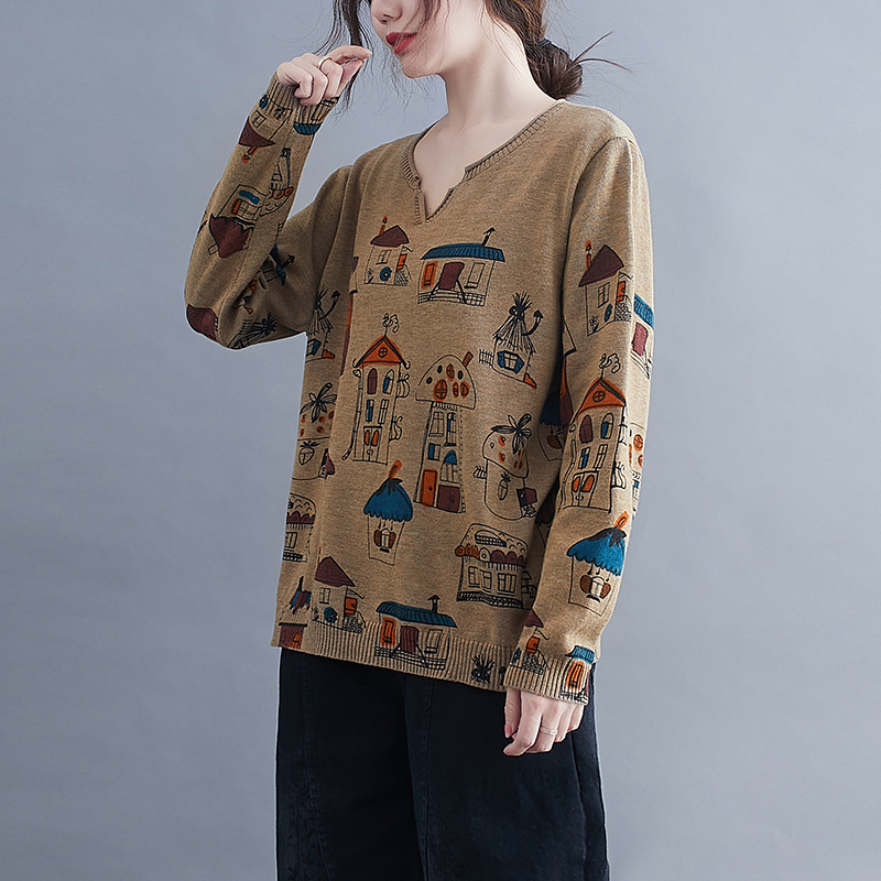 Printing all-match bottoming shirt art thin sweater