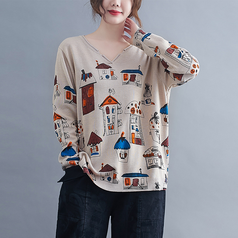 Printing all-match bottoming shirt art thin sweater