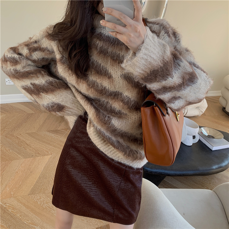 All-match pullover sweater loose slim tops 2pcs set