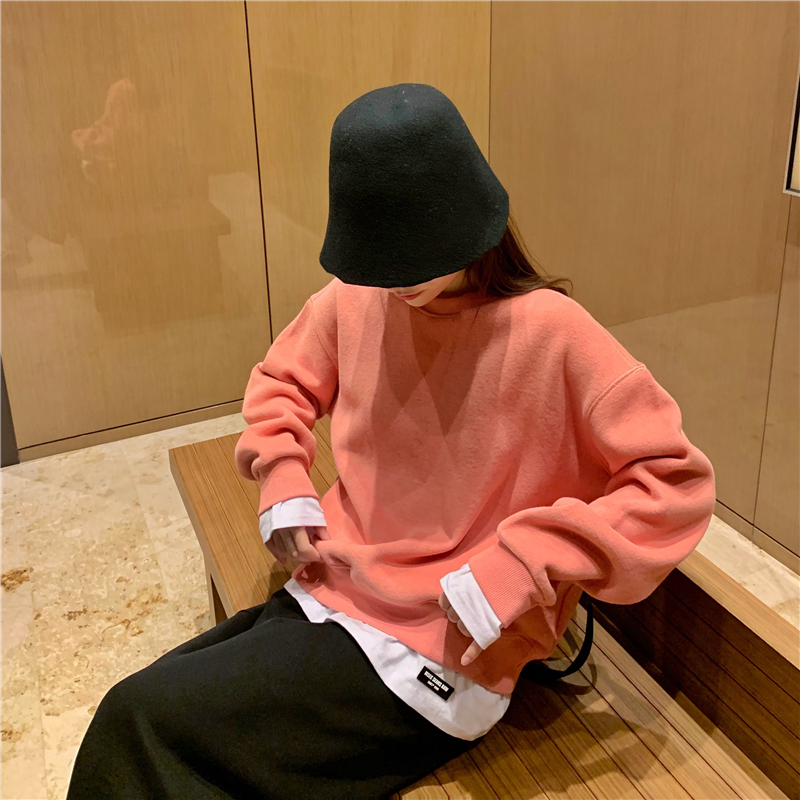 Loose Korean style pullover round neck long sleeve hoodie