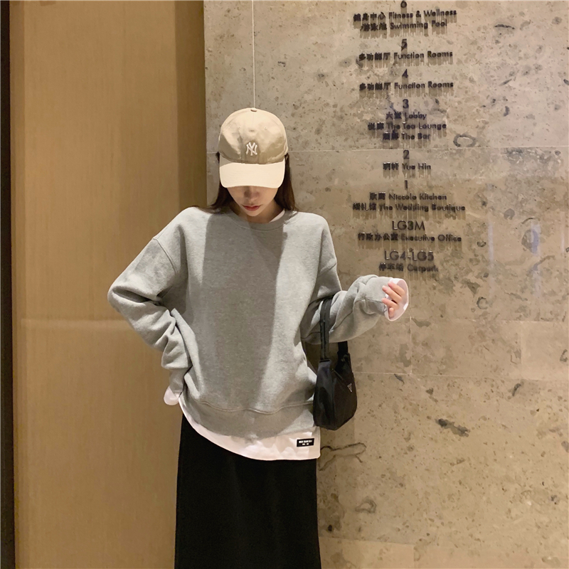Loose Korean style pullover round neck long sleeve hoodie