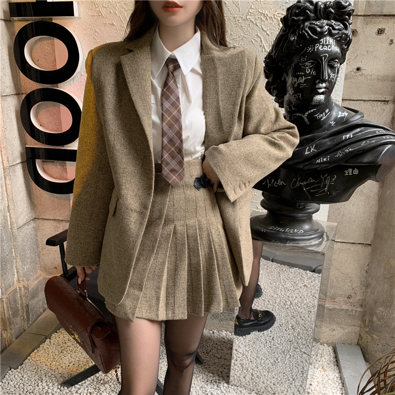 Woolen autumn and winter business suit pleated shirt 3pcs set
