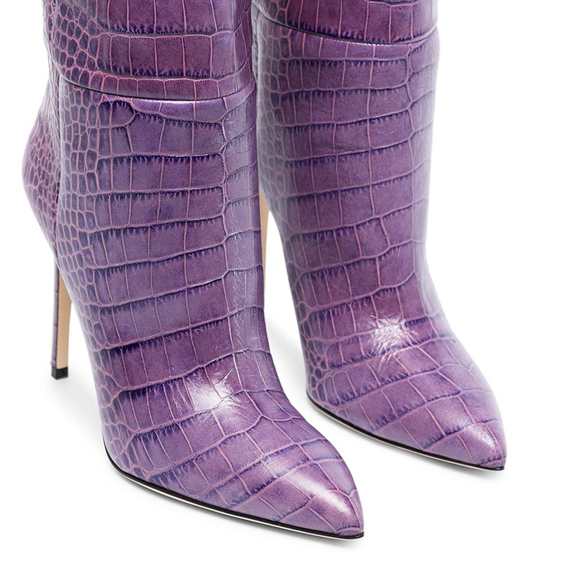 Large yard purple stilettos imitation of crocodile boots