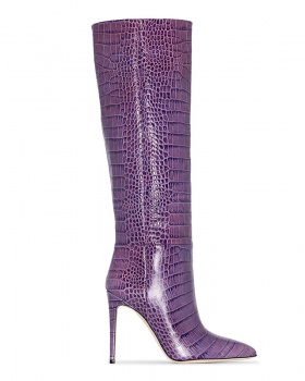 Large yard purple stilettos imitation of crocodile boots