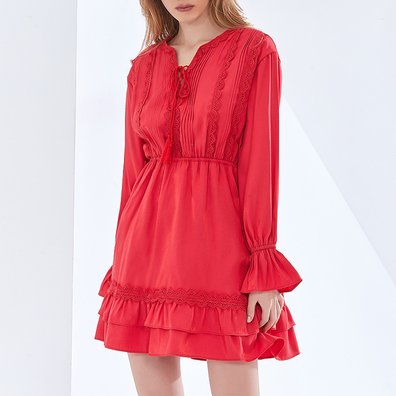 Spring red all-match dress for women