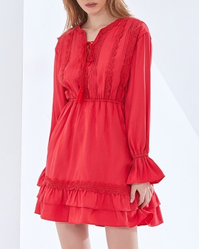 Spring red all-match dress for women