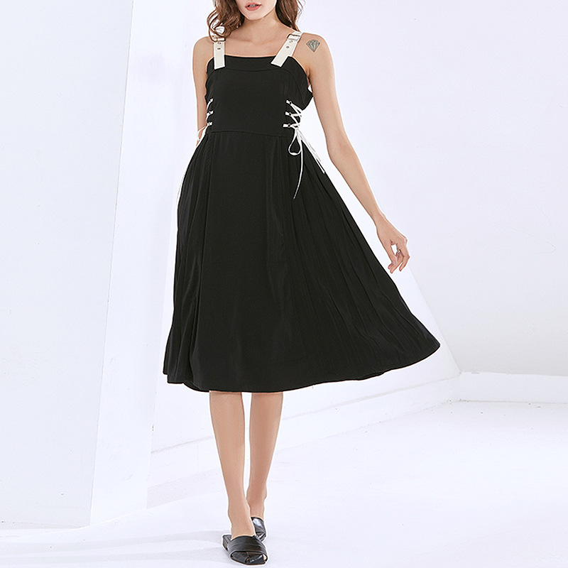 France style slim black big skirt summer dress