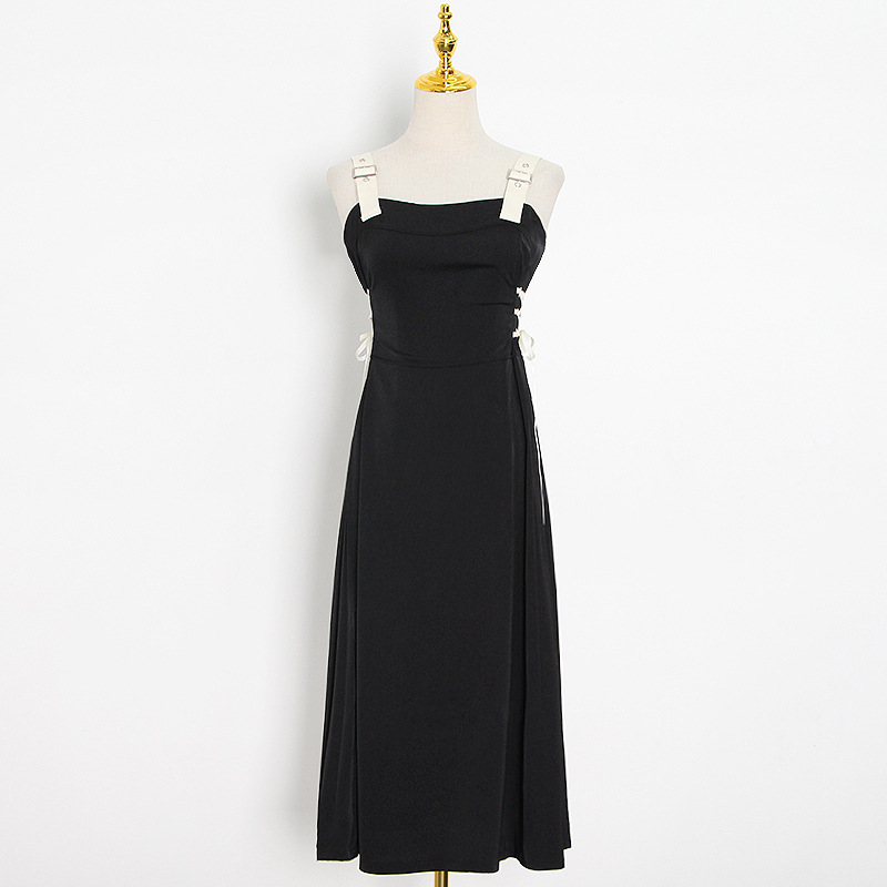 France style slim black big skirt summer dress