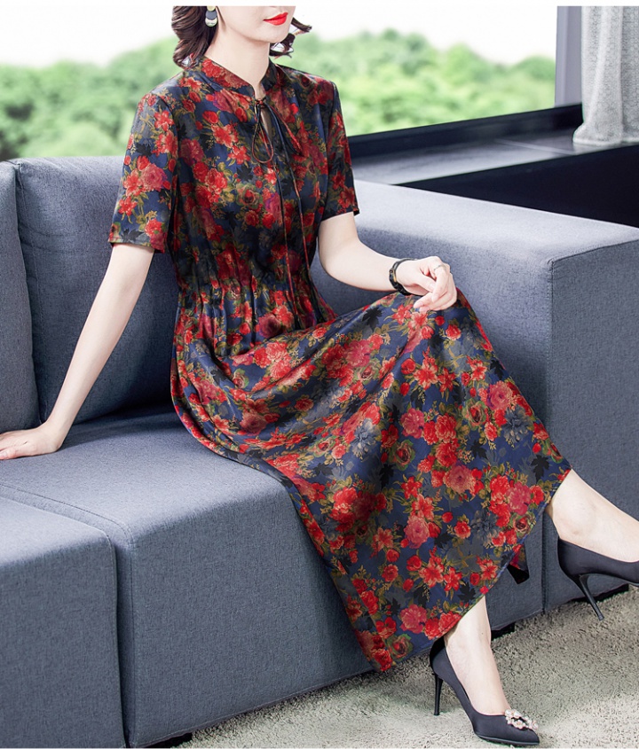 Summer printing classical real silk dress for women