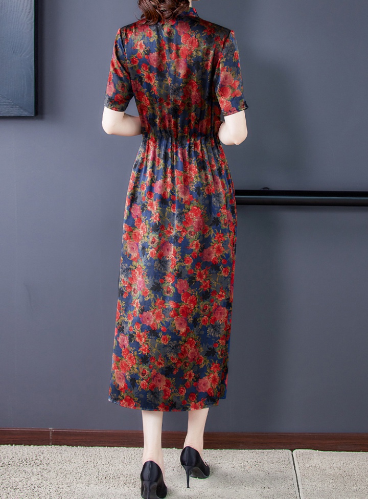 Summer printing classical real silk dress for women