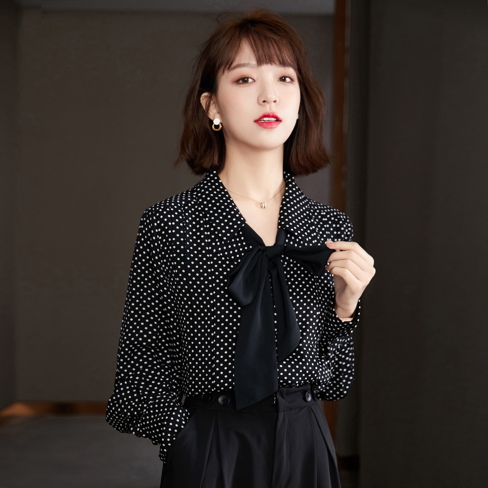 Small lapel temperament tops polka dot spring shirt for women