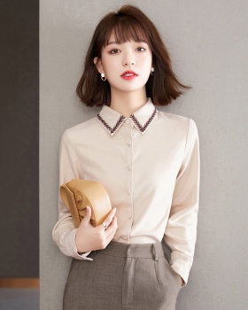Spring long sleeve simple retro small pointed collar shirt
