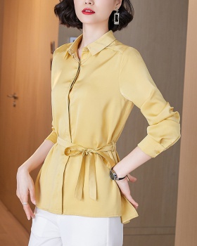 All-match slim satin tops spring Korean style shirt for women