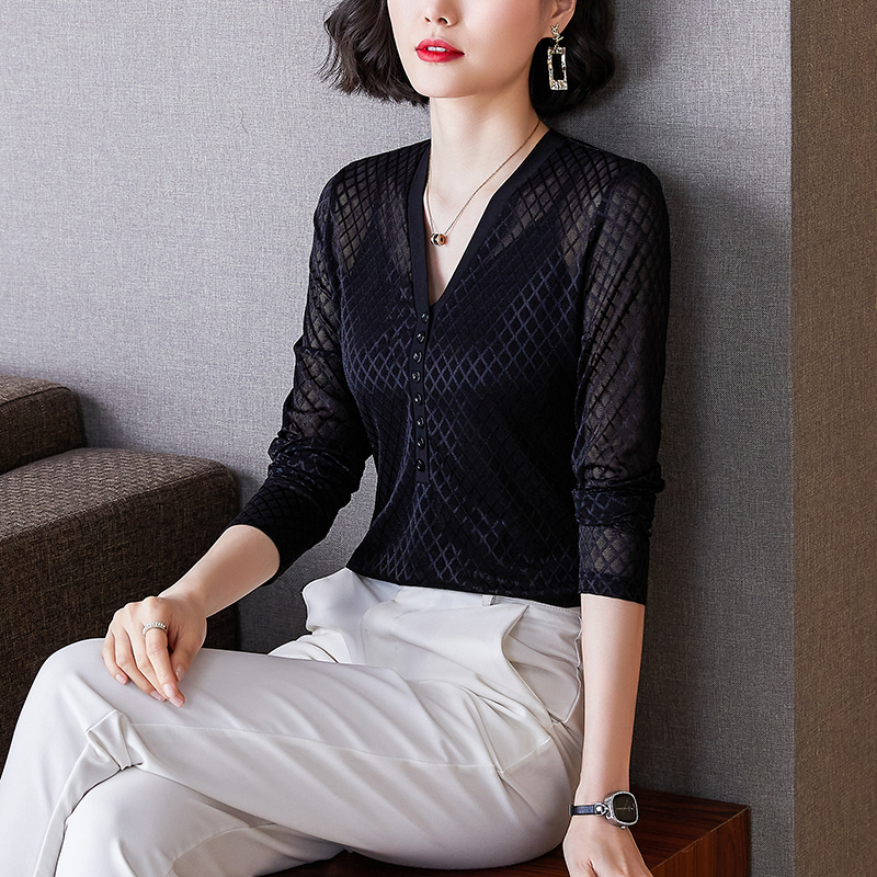 Knitted spring tops all-match chiffon shirt for women