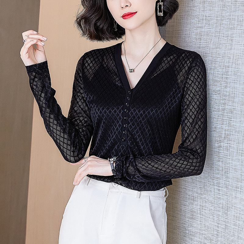 Knitted spring tops all-match chiffon shirt for women