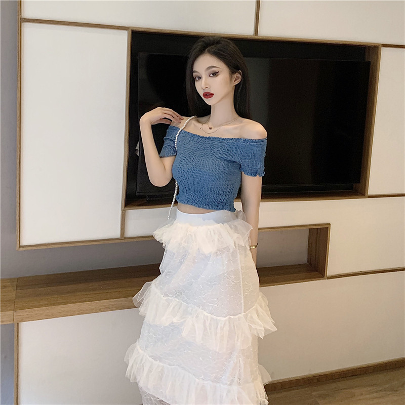 Strapless cake tops bottoming horizontal collar skirt a set