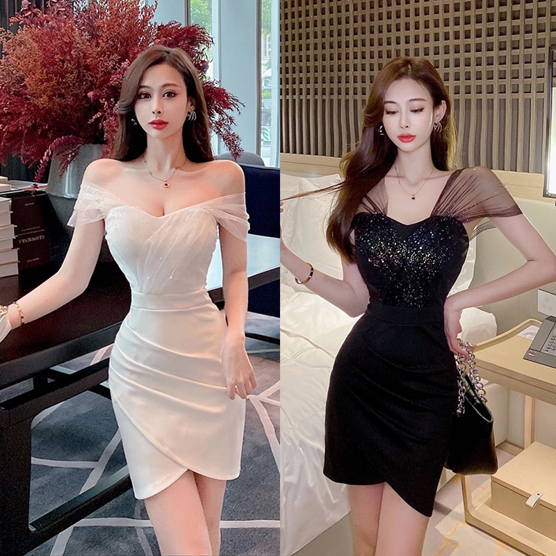 Pinched waist strapless sexy fashion temperament dress