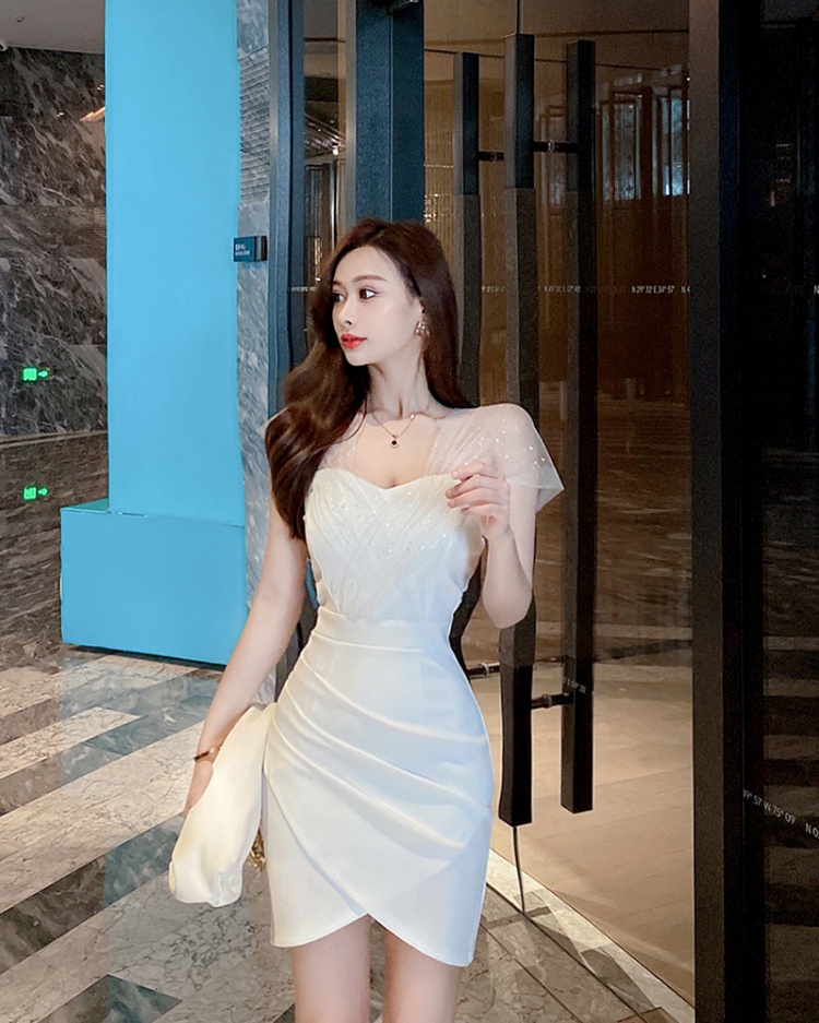 Pinched waist strapless sexy fashion temperament dress