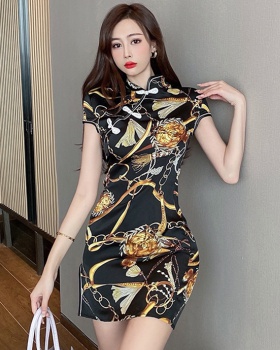 Satin temperament cheongsam split dress for women