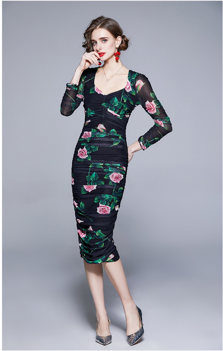 Slim printing sexy spring and summer gauze dress for women