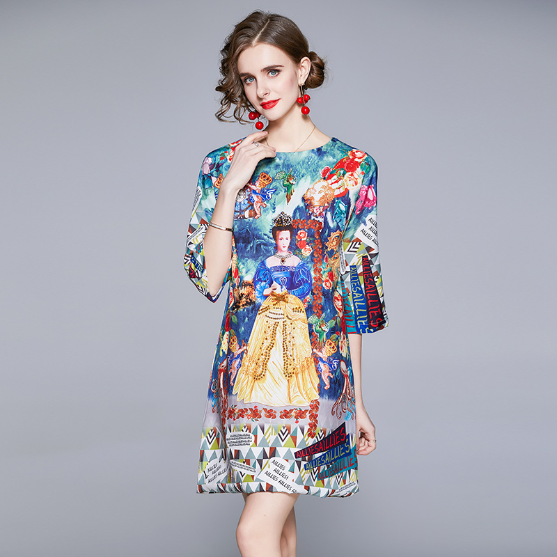 Printing spring dress Casual loose T-shirt for women