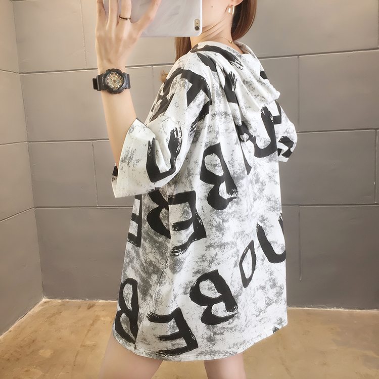 Letters short sleeve summer T-shirt hooded fat tops