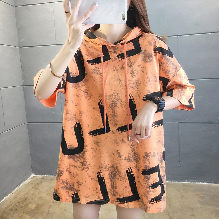 Letters short sleeve summer T-shirt hooded fat tops