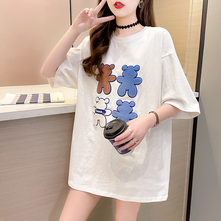 Korean style loose T-shirt round neck cartoon tops