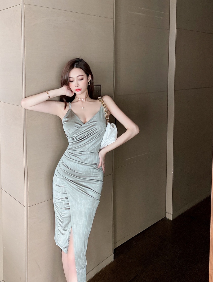 Sexy low-cut long dress split sling vacation formal dress