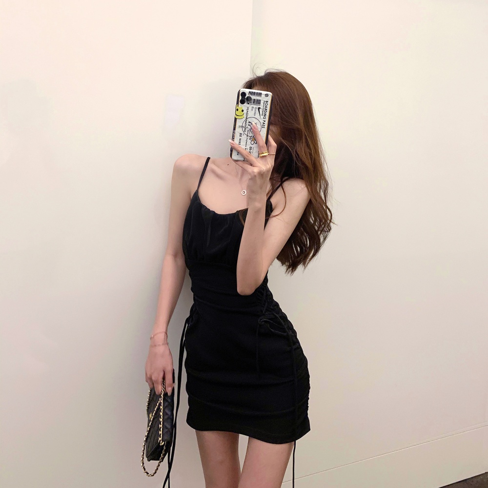 Package hip slim pinched waist sexy sling dress