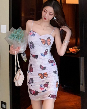 Gauze butterfly dress summer pattern strap dress