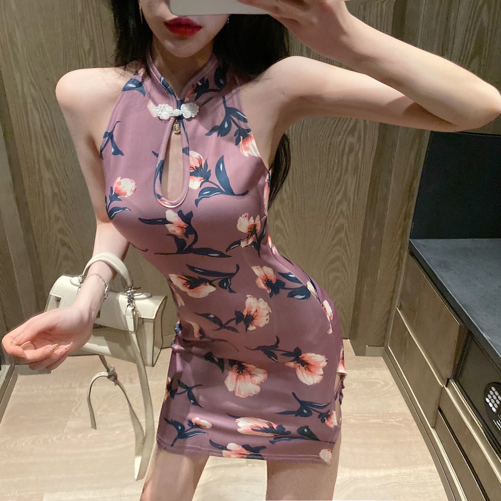 Summer Chinese style cheongsam short split dress