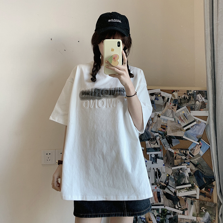 Round neck loose Korean style short sleeve T-shirt for women