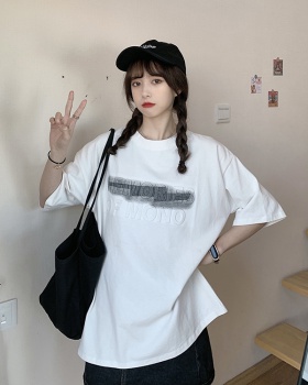 Round neck loose Korean style short sleeve T-shirt for women